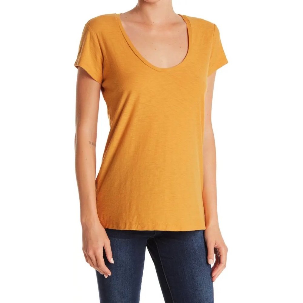 James Perse Comet Mustard Curved V-Neck T-Shirt Tee